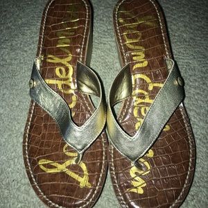 Gold Sam Edelman Wedge Flip Flops